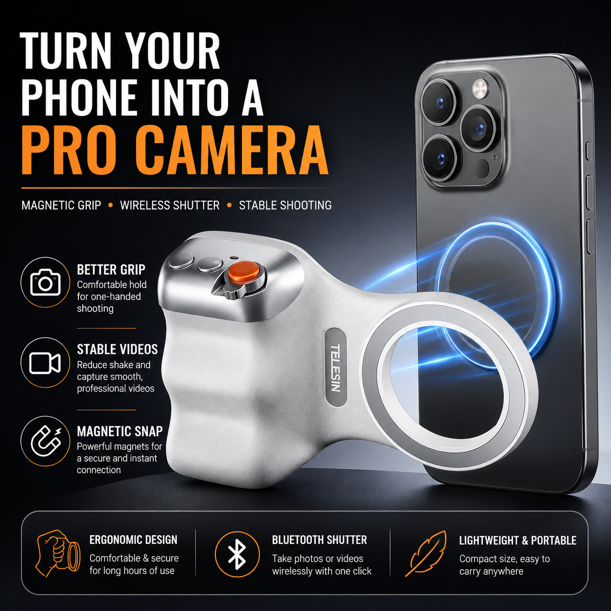 Magnetic Phone Camera Grip